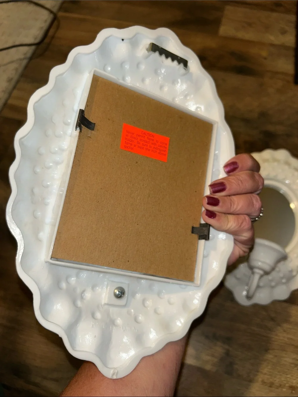 Vintage 80 s Burwood White Hobnails Decorative Wall Sconce Mirrors - Pair